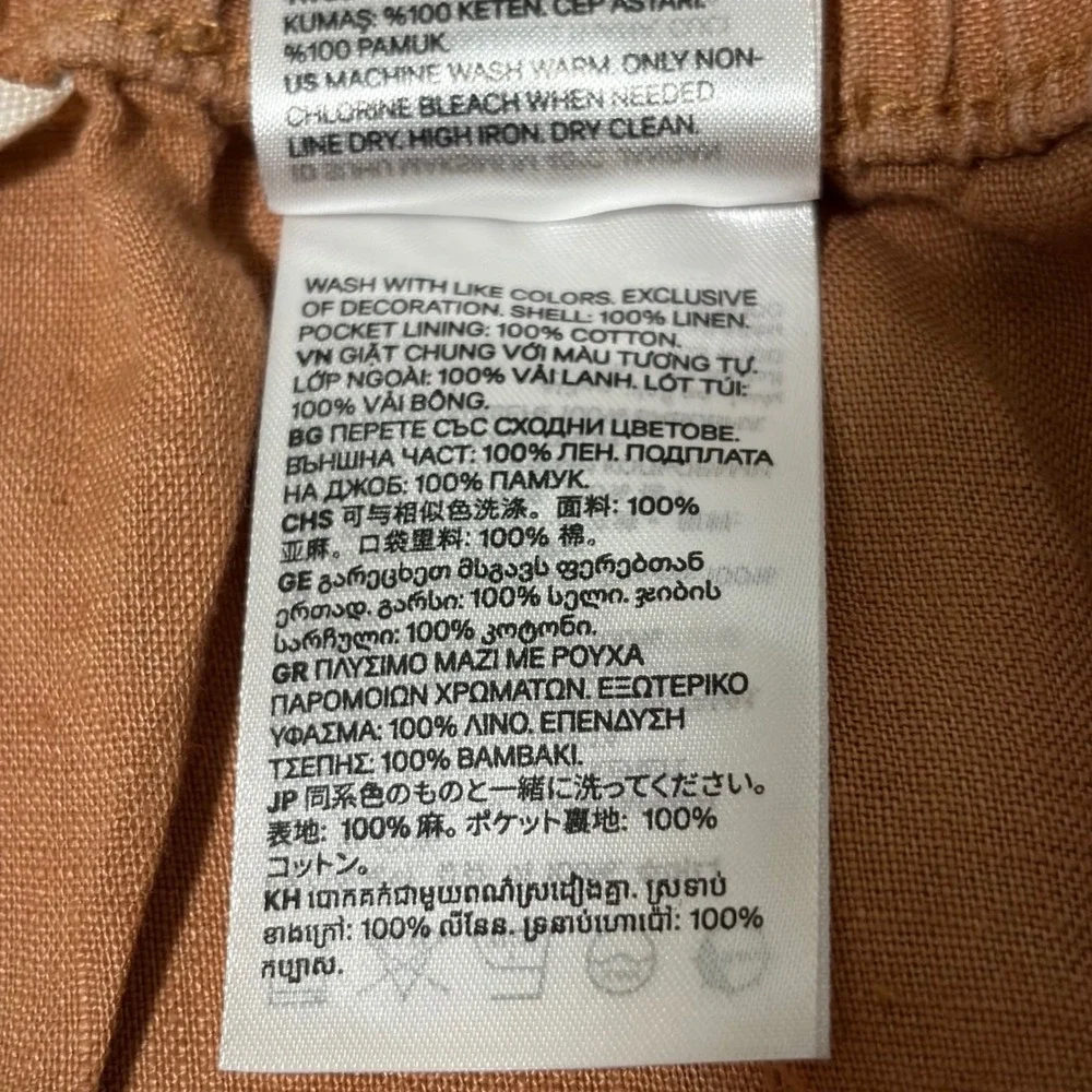 HM Womens XL Terracotta Linen Pull On Drawstring Pants Clay Orange Pockets